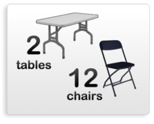 2 six foot tables with 12 black chairs 2 six foot tables with 12 black chairs